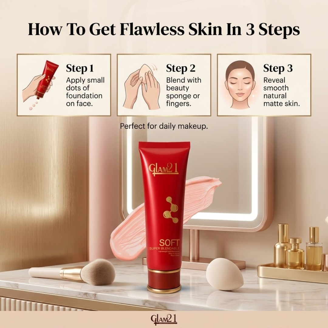 Glam21 Blendable Tube Foundation | 3-in-1 Foundation, Concealer & Moisturizer | Lightweight Water-Based Matte Finish