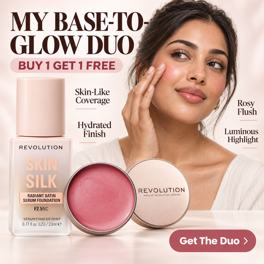 Revolution Skin Silk & Balm Glow Duo – Radiant Satin Foundation & Dewy Blush Highlight – Skin-Loving Coverage