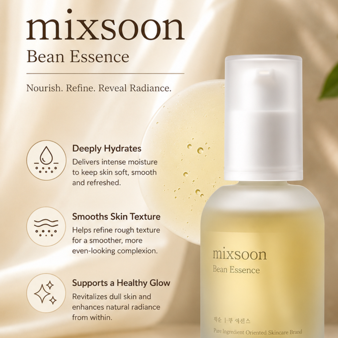 mixsoon Bean Essence – 50% OFF – Nourish, Refine & Reveal Radiance – Minimal Ingredients, Maximum Results – Smooths Texture, Deeply Hydrates, Refines Pores, Boosts Glow