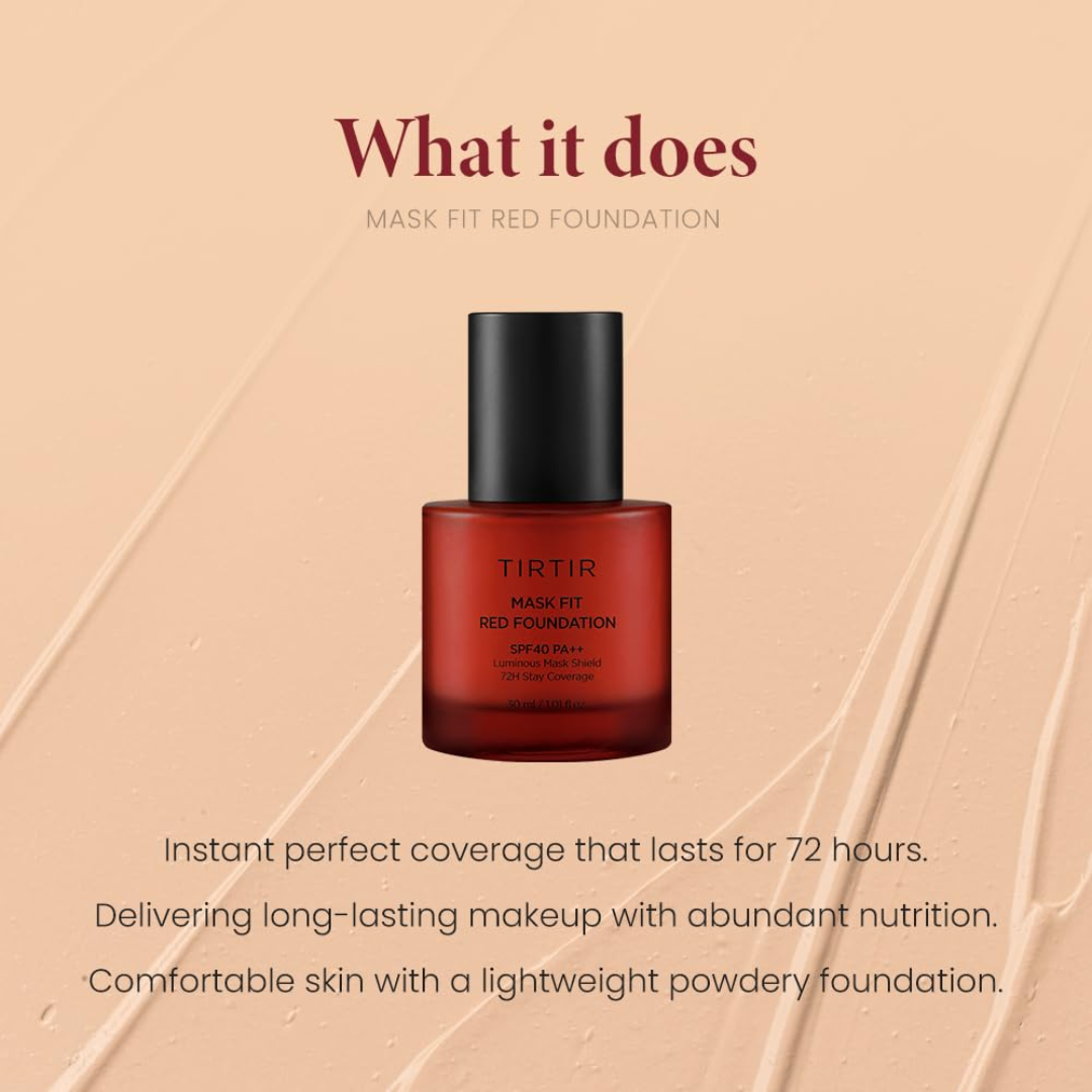 TIRTIR Mask Fit Red Foundation SPF 40 - 72H Stay Coverage Luminous & Hydrating Foundation