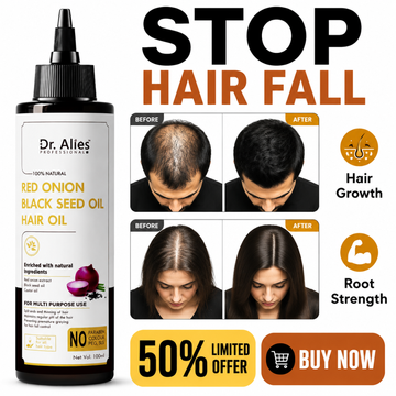 Dr. Alies Professional Red Onion & Black Seed Oil Hair Oil – 100% Natural – Stops Hair Fall, Strengthens Roots, Prevents Premature Greying – With Castor Oil – For Split Ends, Thinning Hair & Scalp Health