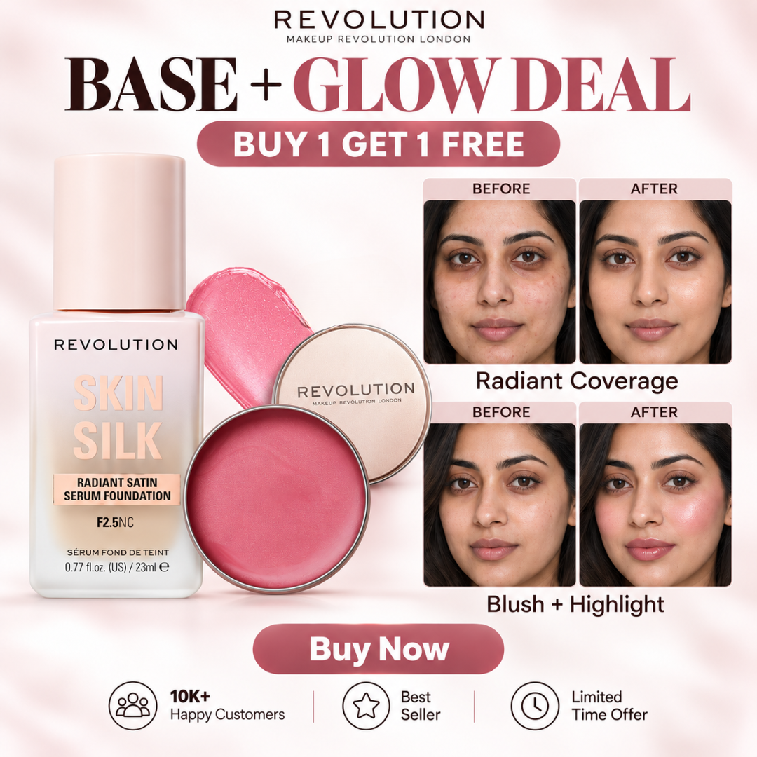 Revolution Skin Silk & Balm Glow Duo – Radiant Satin Foundation & Dewy Blush Highlight – Skin-Loving Coverage