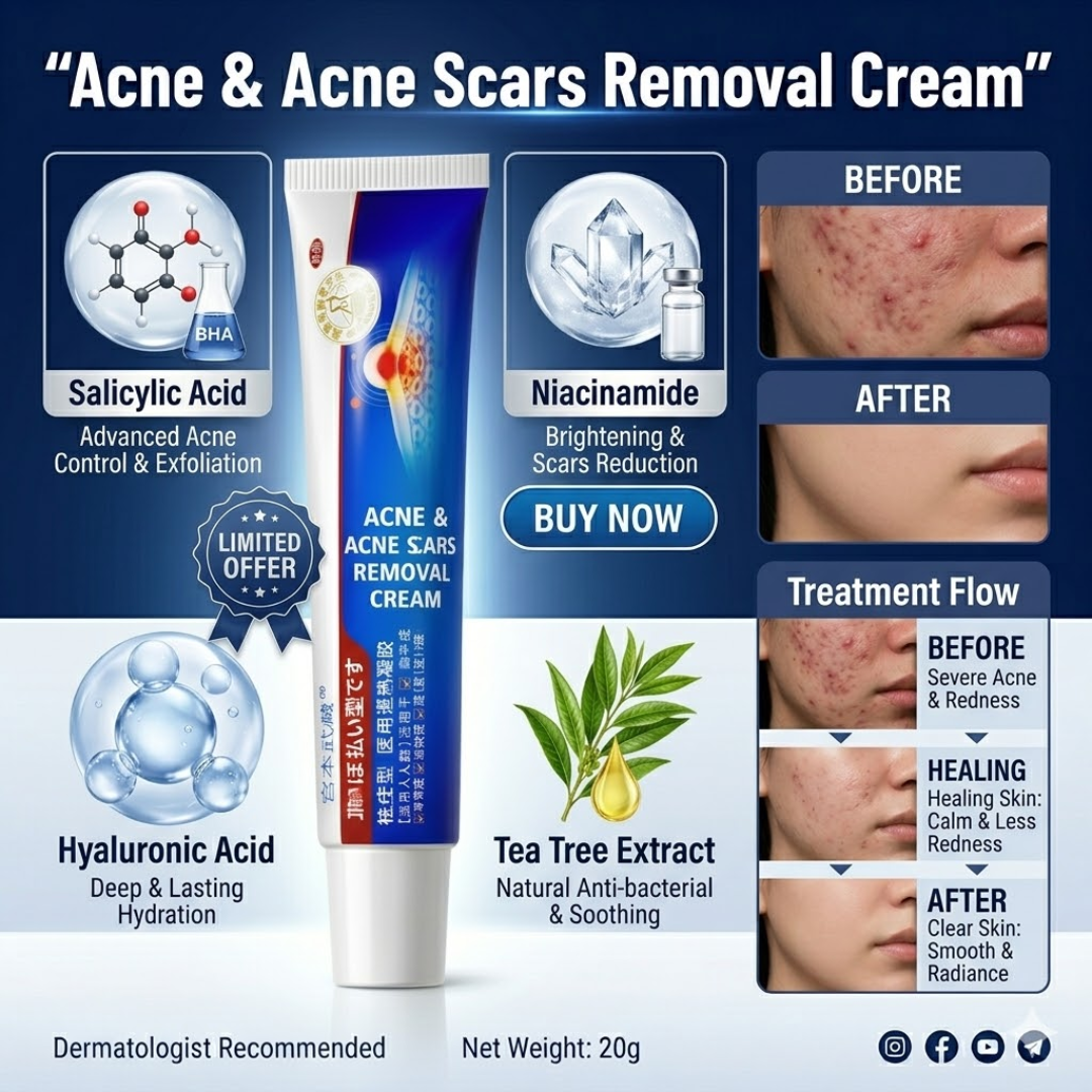 Acne & Acne Scars Removal Cream | Salicylic Acid + Niacinamide + Hyaluronic Acid + Tea Tree | Reduces Breakouts, Fades Scars & Evens Skin Tone