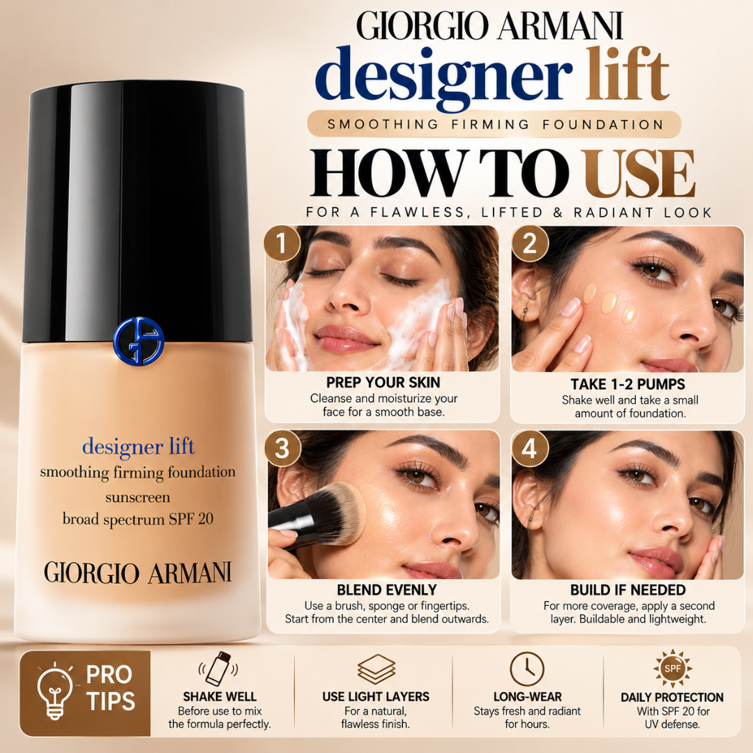 Giorgio Armani Designer Lift Smoothing Firming Foundation – SPF 20 Radiant Coverage & Instant Micro-Lifting Base