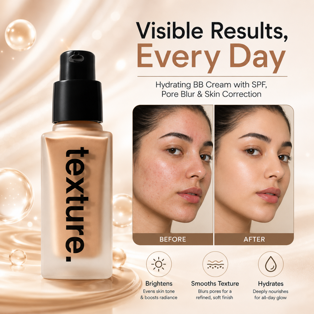 Texture Corrector BB Cream – Hydrating BB Cream with SPF, Pore Blur & Skin Correction – Deep Hydration, SPF Protection, Pore Blur, Even Tone
