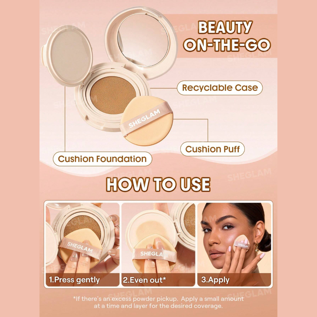 SHEGLAM 48H Powder Tech Cushion Foundation - Sweatproof & Buildable Matte Finish