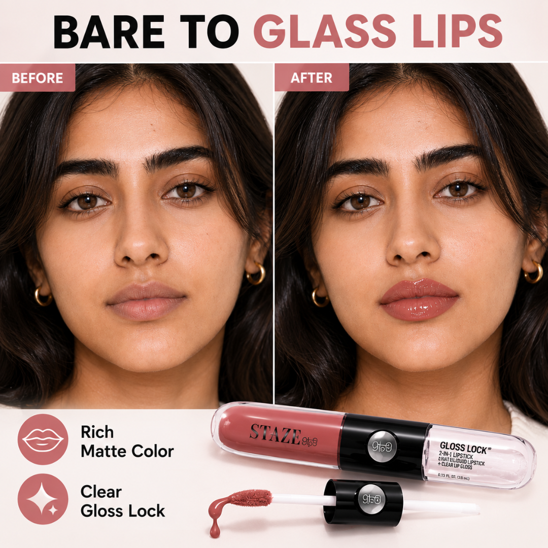 GEGE BEAR Highlight Stick & STAZE 9to9 Lip Gloss Set – Radiant Glow Makeup Duo for Lips, Cheeks & Face