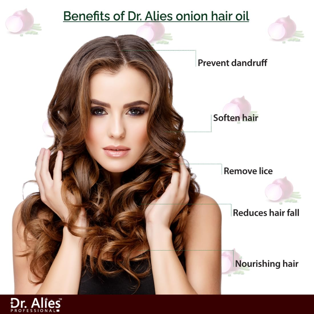 Dr. Alies Professional Red Onion & Black Seed Oil Hair Oil – 100% Natural – Stops Hair Fall, Strengthens Roots, Prevents Premature Greying – With Castor Oil – For Split Ends, Thinning Hair & Scalp Health