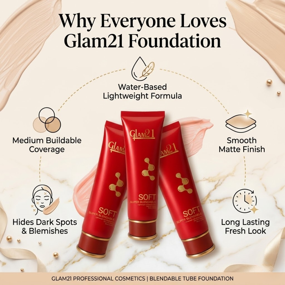 Glam21 Blendable Tube Foundation | 3-in-1 Foundation, Concealer & Moisturizer | Lightweight Water-Based Matte Finish